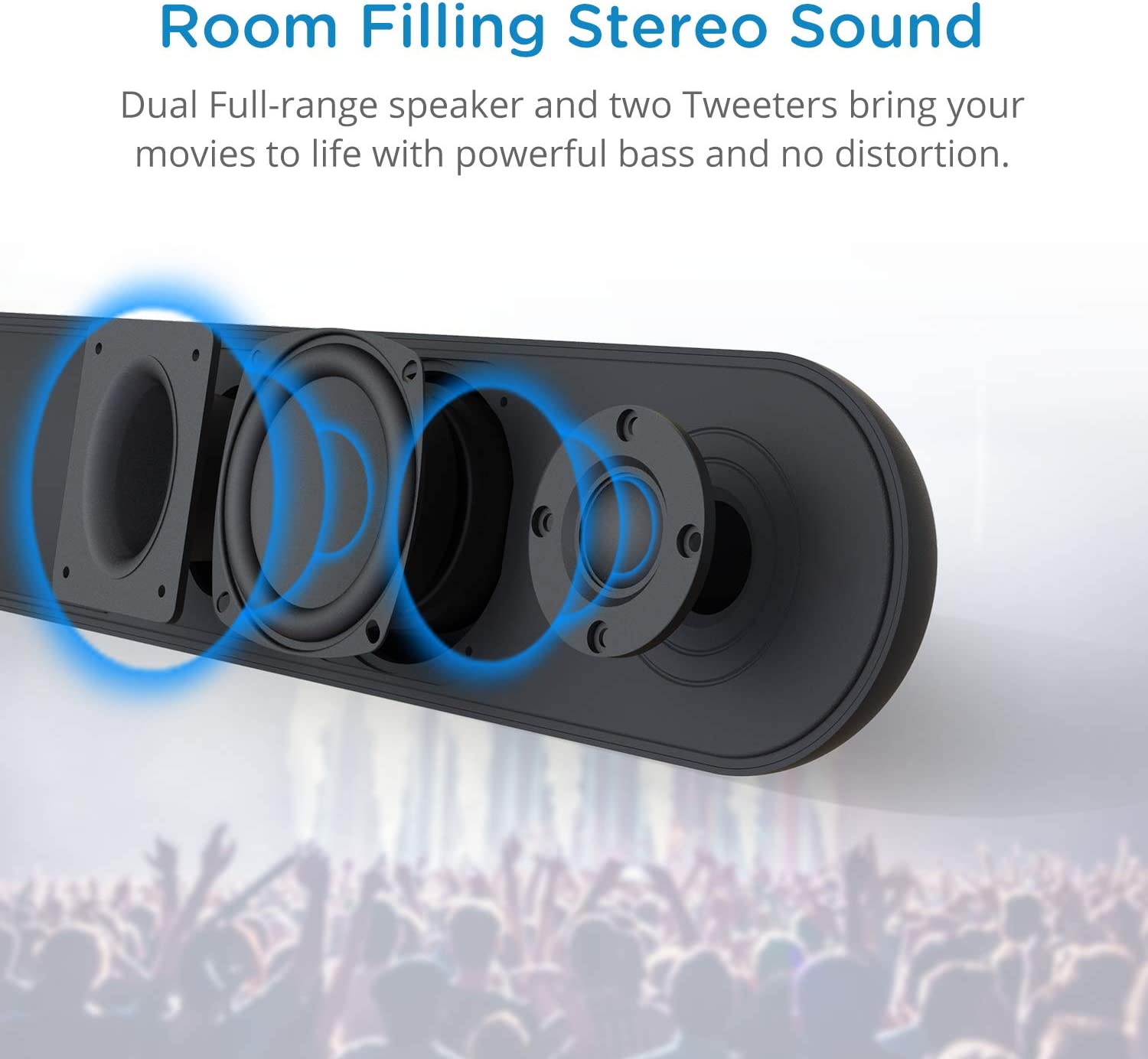 Soundbar， BESTISAN 80 Watts TV Sound Bar Home Theater Speaker with HDMI， Optical， RCA， AUX Port， Bluetooth 5.0， Movie/Music/Dialogue Audio Mode， Enhanced Bass Technology， Bass Adjustable， 2022 Version