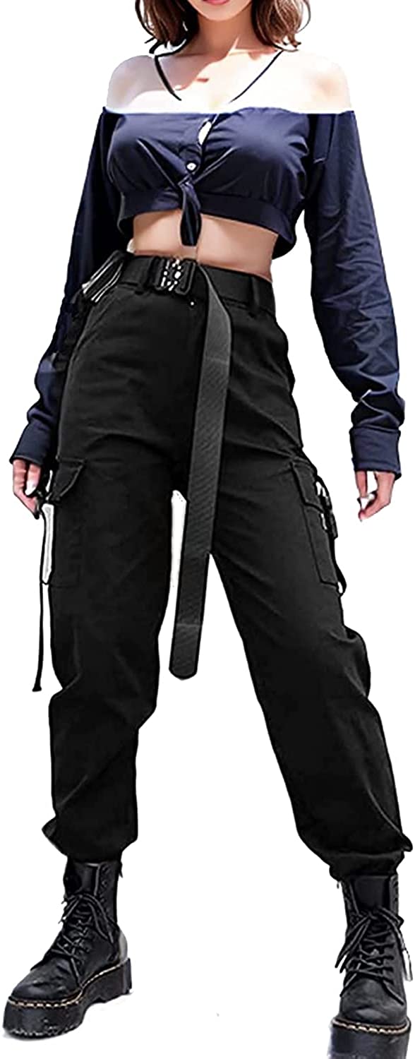 VANGULL Women's High Waisted Jogger Pants Casual Flap Pocket Solid Outdoor Cargo Pants Black