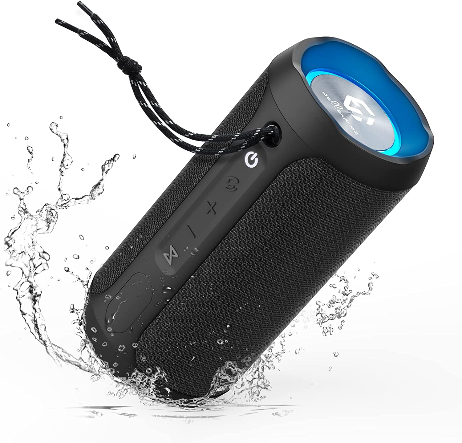 Bluetooth Speakers Portable Wireless Speaker with Subwoofer, 20W TWS Stereo Speaker with 8H Playtime, IP67 Waterproof Bluetooth Speaker with Lights, Microphone (Black)