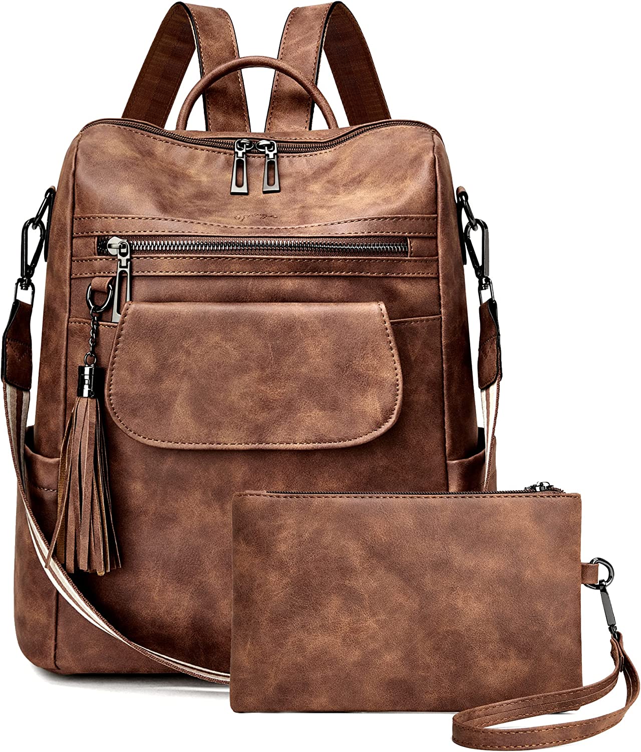 OPAGE Leather Backpack Purse for Women Fashion Designer Ladies Shoulder Bags Travel Backpack With Wristlet